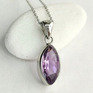 Marquise cut Amethyst pendant necklace in Sterling Silver